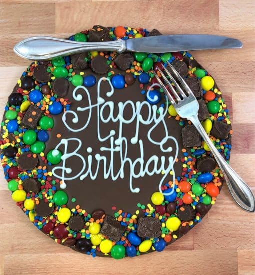 happy birthday chocolate pizza with candy border