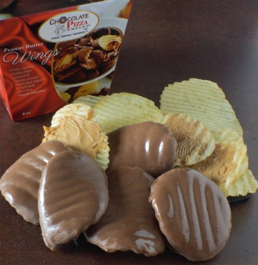 milk chocolate peanut butter wings with potato chips and box