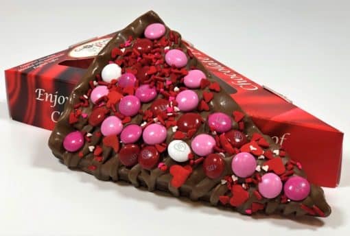 slice of chocolate pizza with gift box