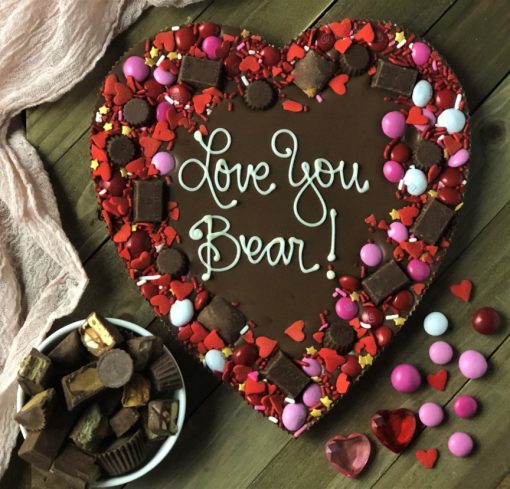 your words make this custom heart shape chocolate pizza