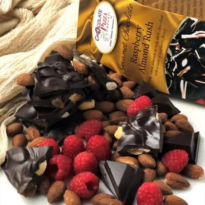 dark chocolate with almonds and raspberry