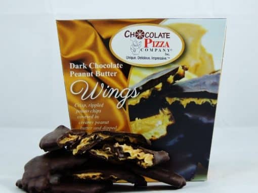 peanut butter wings are rippled potato chips covered in peanut butter and dark chocolate