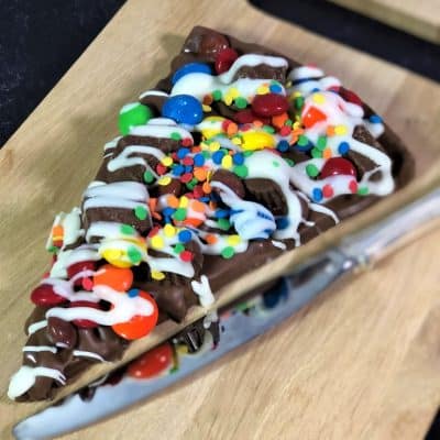 candy avalanche slice on wooden board