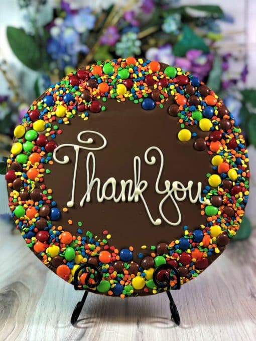 thank you chocolate pizza with candy border