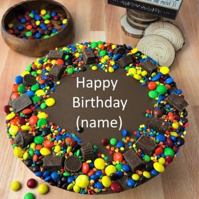 personalized birthday chocolate pizza with candy border