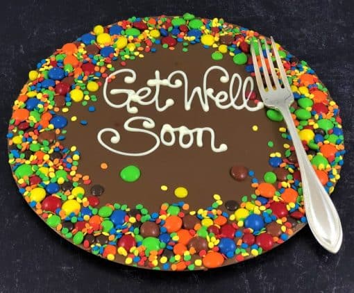 get well soon chocolate pizza with a fork