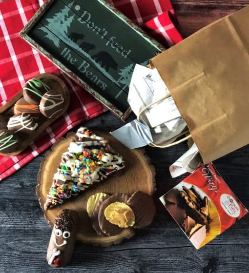 chocolate treats in paper bag mansket gift basket