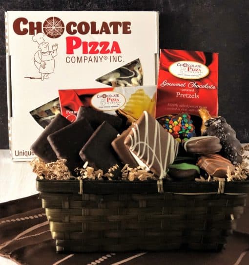 chocolate cravings gift basket and chocolate pizza