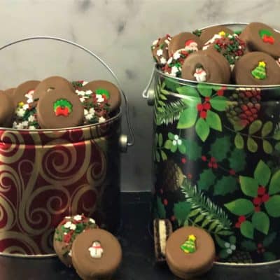 Christmas cookies in holiday tins