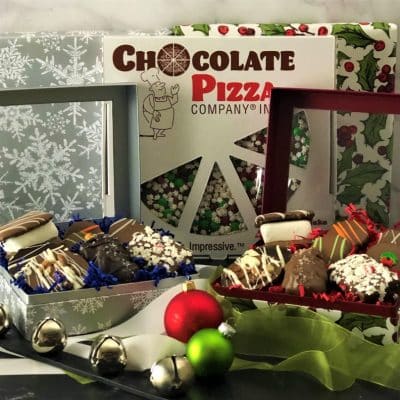 winter treasures gift box and chocolate pizza