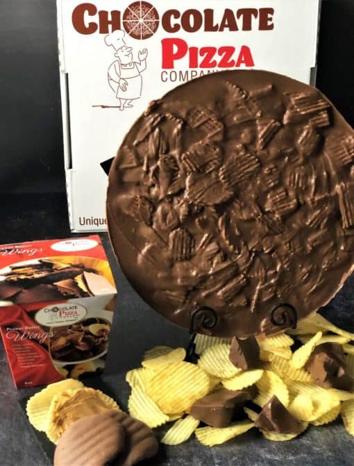 chocolate pizza and pb wings combo with chocolate covered chips