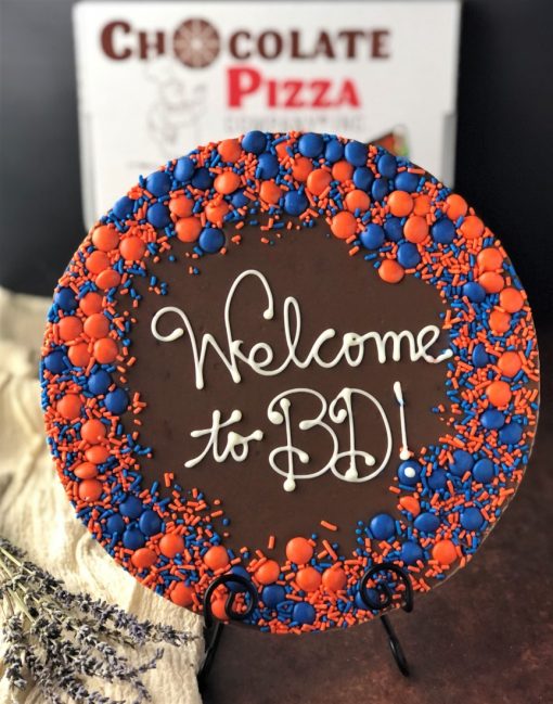 say it on chocolate custom chocolate pizza says welcome to bd