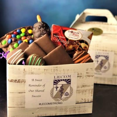 LECOM tote filled with chocolate specialties
